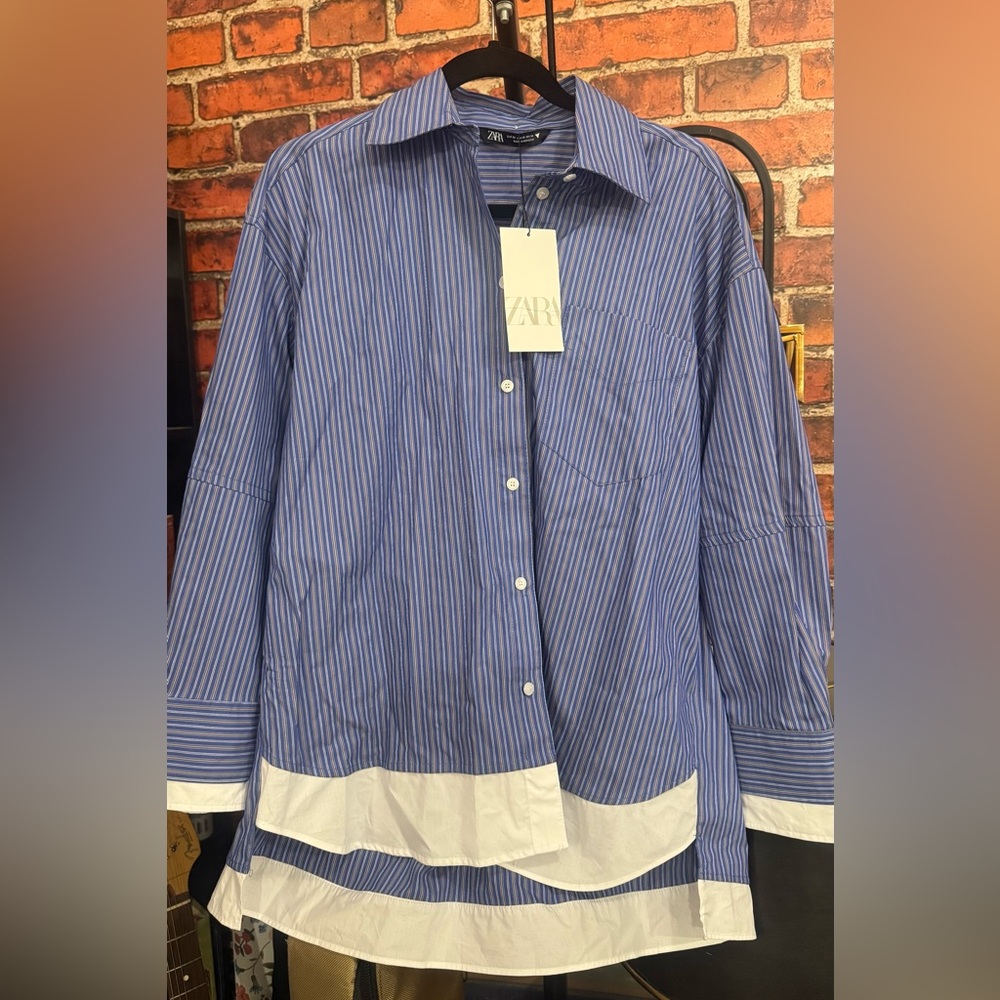 SALE!!NEW!!ZARA DOUBLE CUFF OVERSIZED POPLIN SHIRT (XS) fit to M